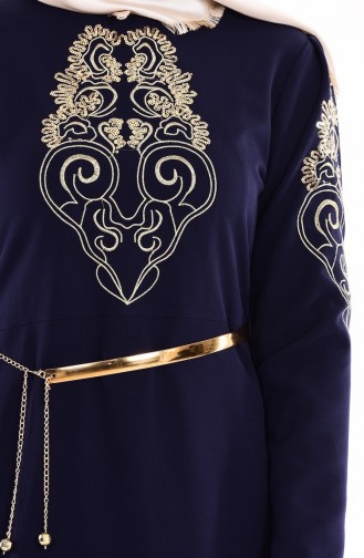 Navy Blue Hijab Evening Dress 5014-02