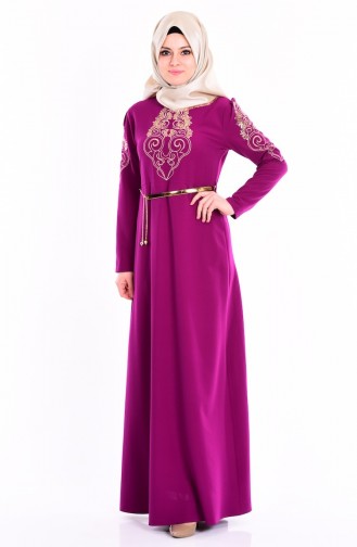 Plum Hijab Evening Dress 5014-05