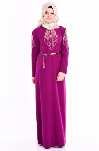 Plum Hijab Evening Dress 5014-05