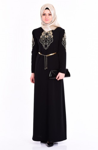 Black Hijab Evening Dress 5014-04