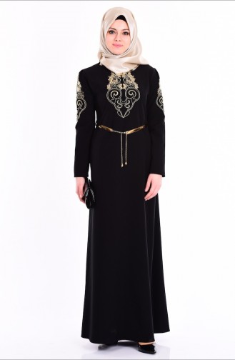 Black Hijab Evening Dress 5014-04