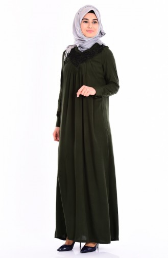 Dantel Detaylı Elbise 1153-04 Haki Yeşil