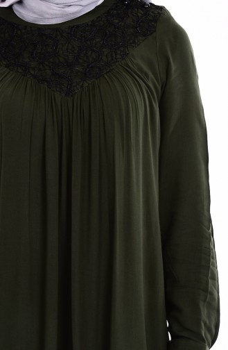 Dantel Detaylı Elbise 1153-04 Haki Yeşil