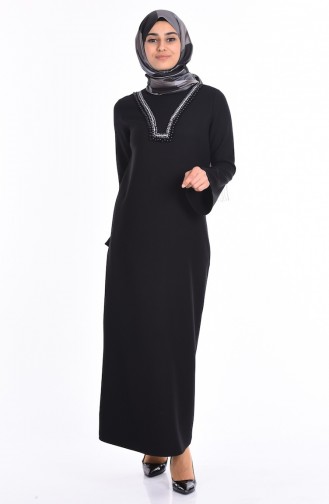 Schwarz Hijab Kleider 1337-02