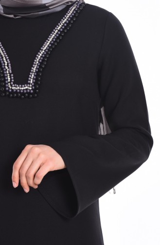 Boncuk İşlemeli Elbise 1337-02 Siyah