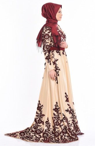 Beige Hijab Evening Dress 1095-01