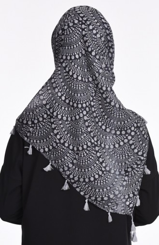 Çift Taraflı Püsküllü Eşarp 50115-06 Siyah Gri