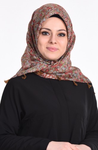 Çift Taraflı Püsküllü Eşarp 50115-09 Taba Yeşil
