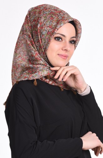 Çift Taraflı Püsküllü Eşarp 50115-09 Taba Yeşil