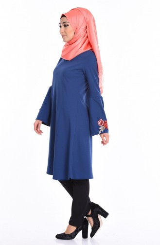 Nakışlı İspanyol Kol Tunik 1047-09 İndigo