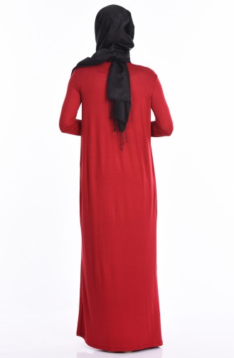 Pileli Penye Elbise 0727-04 Kırmızı