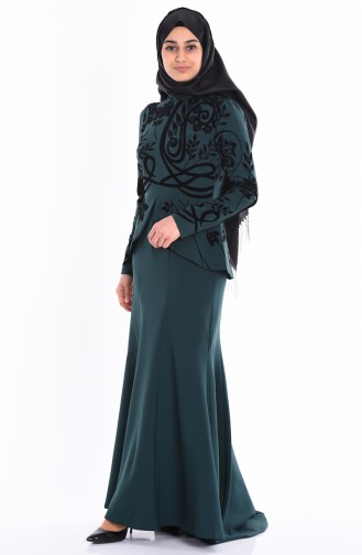 Dark Green Hijab Evening Dress 1079-05