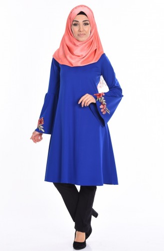 Nakışlı İspanyol Kol Tunik 1047-08 Saks