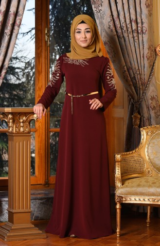 Weinrot Hijab-Abendkleider 5001-02