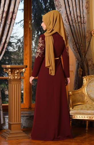 Claret Red Hijab Evening Dress 5001-02