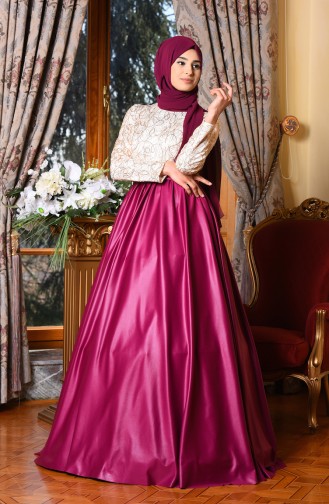 Fuchsia Hijab Evening Dress 1097-02
