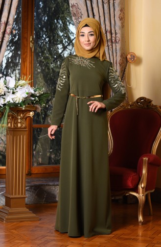 Khaki Hijab Evening Dress 5001-07