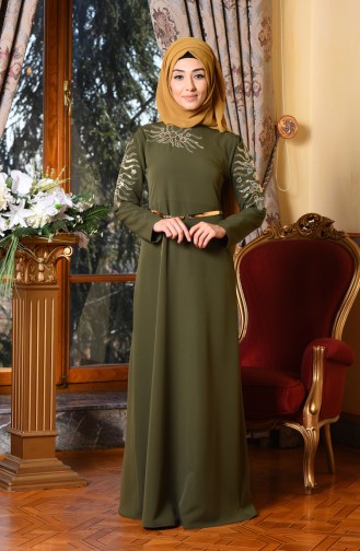 Khaki Hijab Evening Dress 5001-07