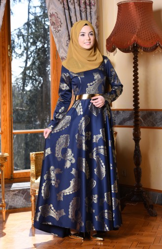 Dunkelblau Hijab-Abendkleider 1185-02