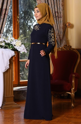 Dunkelblau Hijab-Abendkleider 5001-06