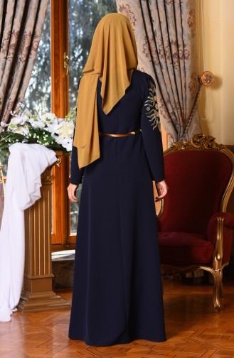 Navy Blue Hijab Evening Dress 5001-06