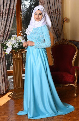 Hijab Evening Dress Flok Printed 1093-02 Blue 1093-02
