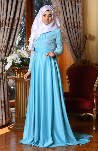 Hijab Evening Dress Flok Printed 1093-02 Blue 1093-02