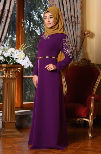 Purple Hijab Evening Dress 5001-01