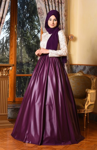 Plum Hijab Evening Dress 1097-01