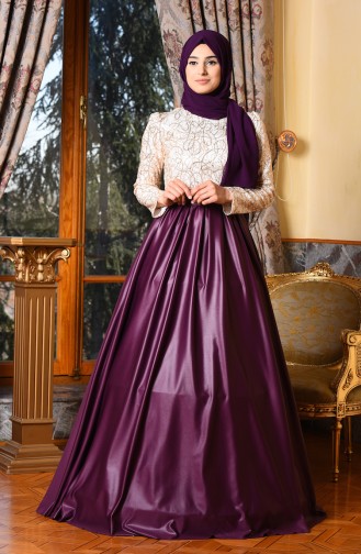 Plum Hijab Evening Dress 1097-01
