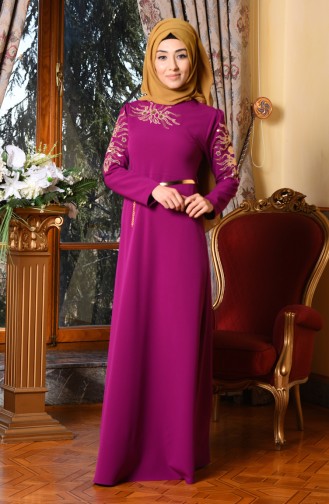 Plum Hijab Evening Dress 5001-05