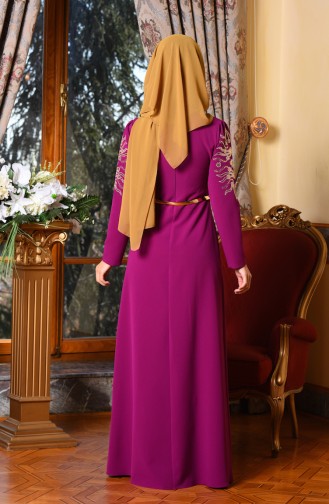 Plum Hijab Evening Dress 5001-05