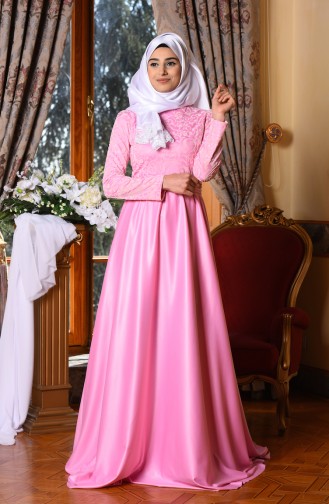 Pink Hijab Evening Dress 1093-03