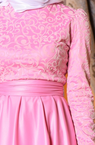 Flok Baskılı Abiye Elbise 1093-03 Pink 1093-03