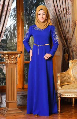 Saxe Hijab Evening Dress 5001-03