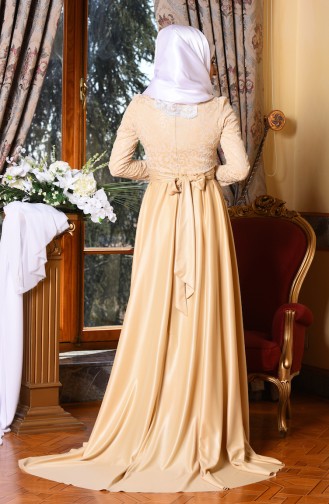 Hijab Evening Dress Flok Printed 1093-01 Yellow 1093-01