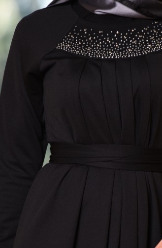 Taş Detaylı Elbise 2907-03 Siyah