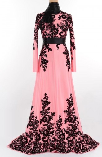 Flock Printed Abaya Dress  1095-04 Salmon Pink 1095-04