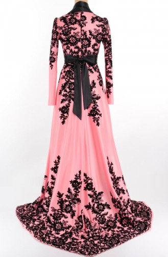 Flock Printed Abaya Dress  1095-04 Salmon Pink 1095-04