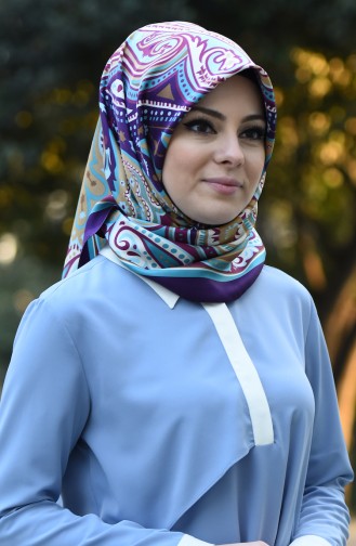 Sefamerve Desenli Akıllı Eşarp 0001-04 Mor Mürdüm