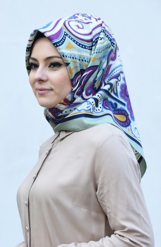 Sefamerve Desenli Akıllı Eşarp 0001-11 Yeşil Mor