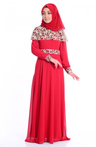 Claret Red Hijab Evening Dress 4109-04