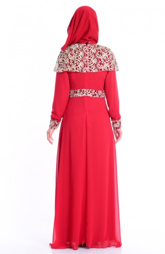 Claret Red Hijab Evening Dress 4109-04