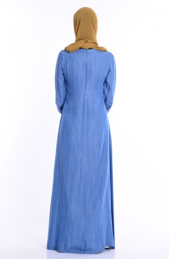 Taş Detaylı Kot Elbise 1158-01 Mavi