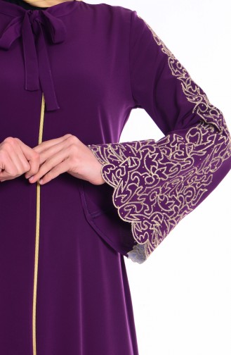Sude Embroidery Detailed Abaya 2103-08 Purple 2103-08