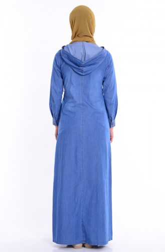 Fermuar Detaylı Kot Elbise 1163-01 Mavi