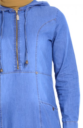 Fermuar Detaylı Kot Elbise 1163-01 Mavi