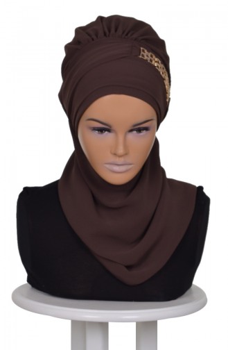 Turban Prêt Mousseline HT0028-6 Brun 0028-6