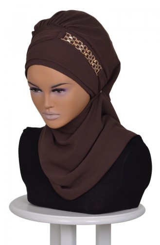 Turban Prêt Mousseline HT0028-6 Brun 0028-6