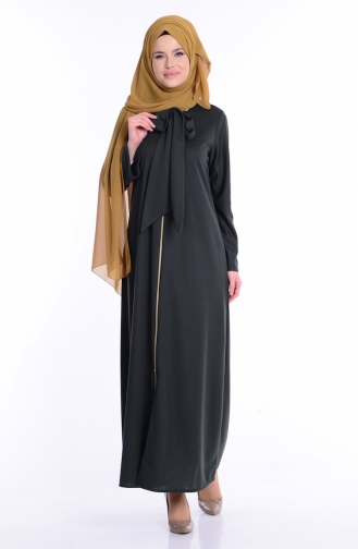 Abaya avec Noeud 2069-05 Vert Khaki 2069-05